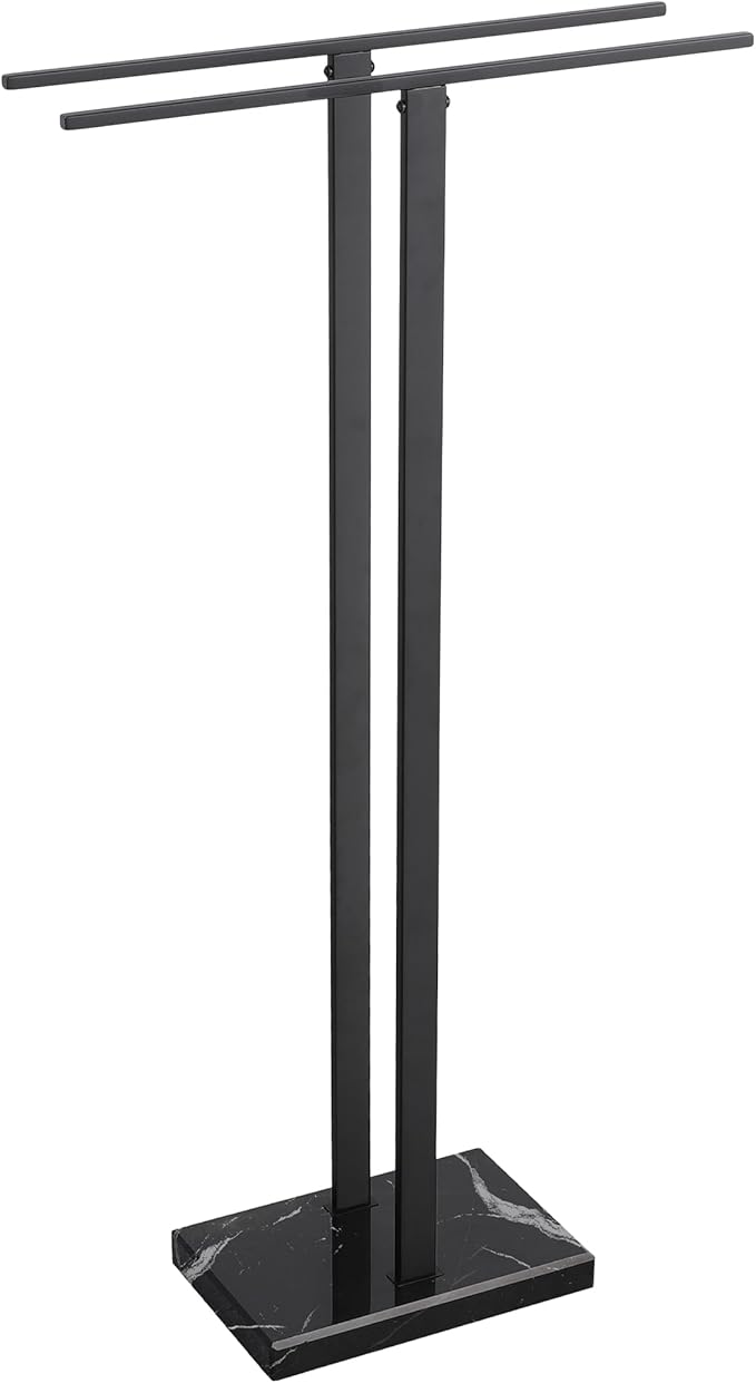 KES Black Towel Racks for Bathroom Freestanding, 37" Equal-Height Standing Towel Rack with Heavy Marble Base, Fits Large Bath Towel, 18/8 Stainless Steel, BTH229-BBK
