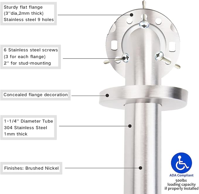 Stainless Steel Bathroom Safety Shower Grab Bar, Anti Slip Bathtubs Grab Bars,Toilet Assist Saft Handle Handrail ADA Compliant 500lbs for Handicap Elderly Senior (Brushed, 12 Inches 2 Pack)