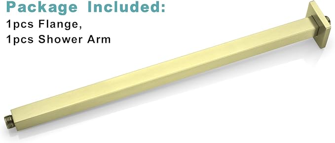 BESTILL 20 Inch Brushed Gold Ceiling Mount Shower Arm and Flange, Square Rain Shower Arm