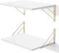 Love-KANKEI Deep Floating Shelves for Wall, 16" W x 12" D Wall Shelves Set of 2, Rustic Large Wood Hanging Shelves for Storage, Bathroom Bedroom Living Room Kitchen White and Gold