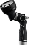 RESTMO 2-IN-1 Garden Hose Nozzle, Heavy Duty Metal Water Hose Nozzle with 4 Spray Patterns, Magic Twist and Thumb Flow Control, Ideal for Watering Plants & Lawns, Washing Cars & Pets, Black