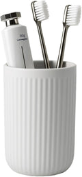 BosilunLife Ceramic Toothbrush Holder - 12oz Bathroom Toothbrush Holder Light Grey Tooth Brush Holders Tumbler Cups Reusable Toothbrush Mouthwash Cup Small Toothbrush and Toothpaste Holder