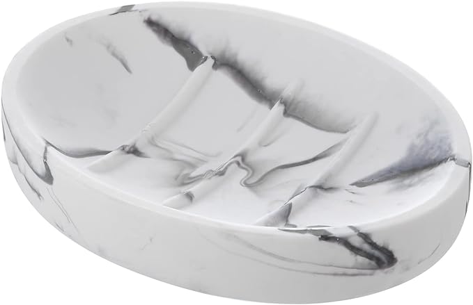 Marble Look Soap Dish - Bar Soap Holder for Shower, Bathroom & Kitchen Sink