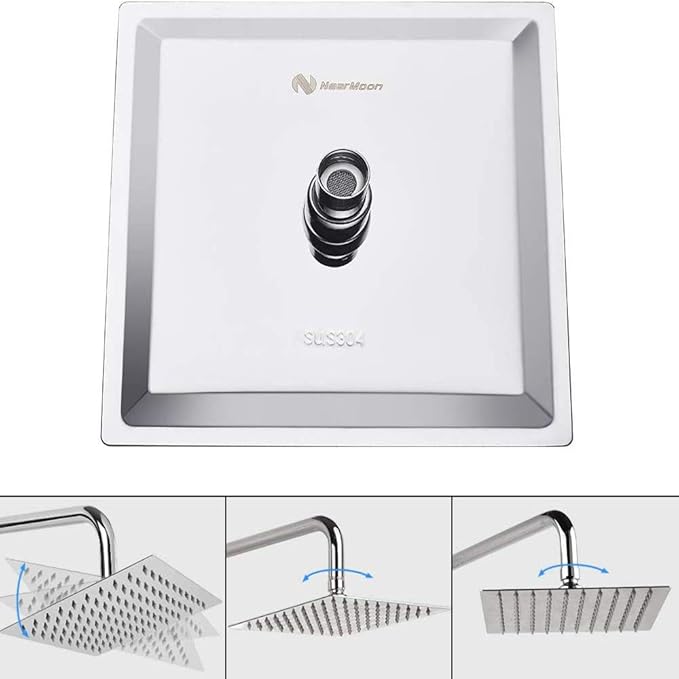 NearMoon Square Rain Shower Head With Extension Arm, Large Stainless Steel Rainfall Shower-Waterfall Full Body Coverage (16 Inch, Chrome)
