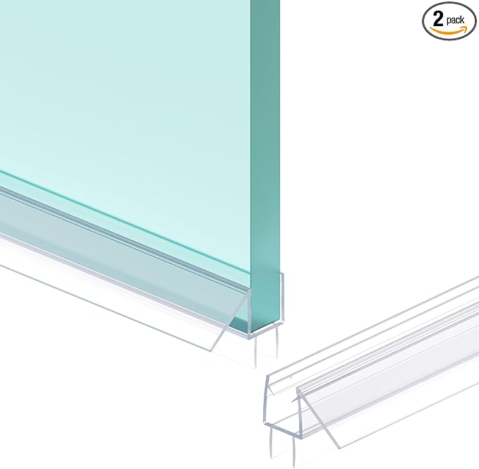 Shower Door Bottom Seal Strip, 2PCS Seal Strip, Ultra Clear PVC, 36" Length, Fits 10mm Thick Glass, Prevents Leaks, Easy Installation, No Adhesive Required (Ultra Clear, 36in for 3/8"(10mm) Door)