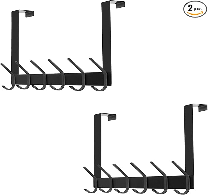 DOKU 2Pack Over The Door Hook, Heavy Duty Over Door Hanger Holder for Coat Robe Hat Clothe Towels Hanging, Bathroom Organizer Towel Rack 12 Hooks, Matte Black