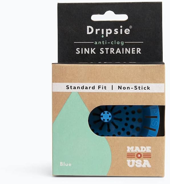 Kitchen Sink Strainer 3.25" - Dripsie Anti-Clog Food Catcher, Flexible Drain Basket, Dishwasher Safe, Standard Fit, Made in USA(1-Pack Blue)