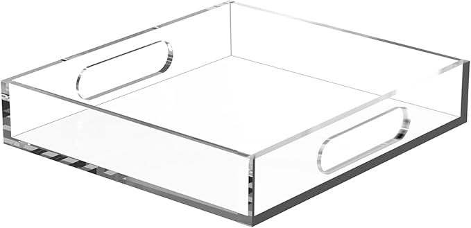 Acrylic Serving Tray with Handles - Lucite Organizer for Bench, Coffee Table, Countertop, Kitchen, Bathroom, Living Room, Powder Room