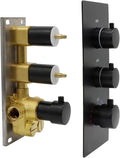 HOMEDEC 2 Way Shower Diverter Valve Brass Dual Functions Thermostatic Shower Mixing Valve Kit 3 Handle Flow Control Valve, 3/4 Inch Inlet, Can Use All Options At a Time, Matte Black