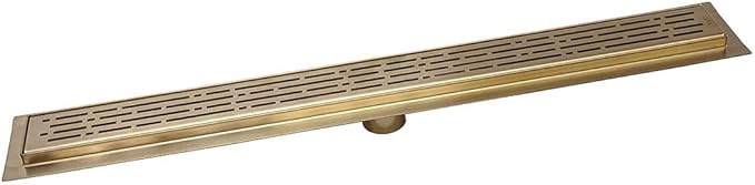 SereneDrains 304 Stainless Steel 39 Inch Brushed Gold Shower Drain Kit Broken Lane Brass Linear Shower Drains Long Hair Catcher Strainer Grate Cover Bathroom Floor (Matte Gold, 39 Inch)