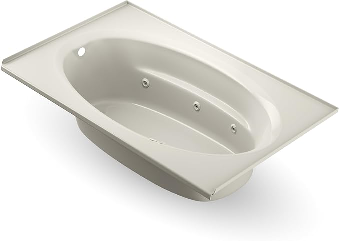 Jacuzzi SIGNATURE Acrylic Drop-In Bathtub, Jet Massage Tub, Slip Resistant, Left Drain Placement, 72" (L) x 42" (W), Oval In Rectangle, Oyster