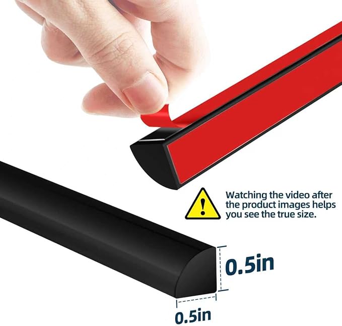 Flexible Quarter Round Molding Trim, Self Adhesive Wall Trim Mini Peel and Stick Rubber Trim Molding for Floor, Bathroom, Kitchen, Countertop, 59" L x 0.5" W x 0.5" H (Black, 59Inch)