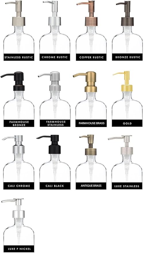 Rail19 French Vessel Glass Soap Dispenser with Metal Pump - Refillable Hand Soap, Lotion & Sanitizer for Sinks and Small Countertops, 8.5oz (Chrome Rustic)