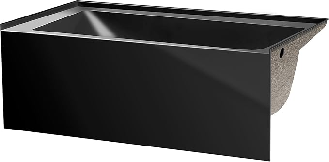Fine Fixtures Acrylic, Fiberglass Alcove Soaking Bathtub with Integral Apron Front in Glossy Black - Right Hand Drain, 48" x 32"