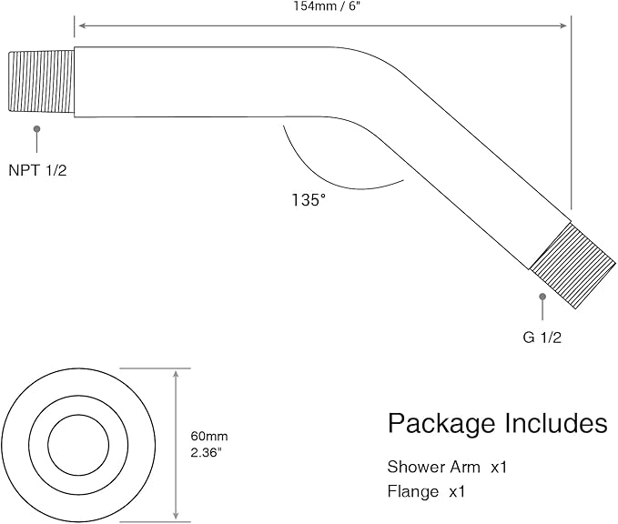 6 Inch Angled Shower Arm with Flange Stainless Steel Wall Mounted Extension Arm for Top Shower Head,Matte Black