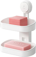 TAILI Double Layer Soap Dish Suction Cup Soap Holder, Strong Sponge Holder for Shower, Bathroom, Tub and Kitchen Sink, Drill-Free, Removable
