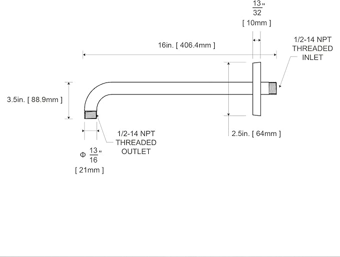 OFFO Shower Arm with Flange, 16 in Wall Mount Replacement Angle Shower Head Arm Wall-Mounted For Fixed Shower Head & Handheld Showerhead, Chrome