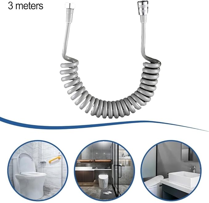 Spring Flexible Shower Hose, Bathroom Spiral Flexible Telescopic Shower Hose Spring Replacement Shower Hose for Toilet Faucet, Bidet Sprayer(300cm Grey)