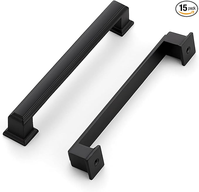 Ravinte Hardware 15 Pack Matte Black Cabinet Pulls, 5 Inch (128mm) Hole Center Zinc Alloy Drawer Handles for Kitchen Cabinets, Cupboards, Dressers, Square Solid Metal Hardware