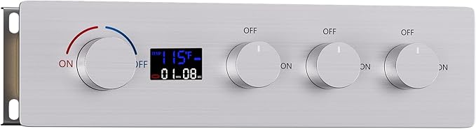 Triple Function Shower Diverter Valve Digital Display Shower Mixer Valve Kit Replacement Temperature Control Valve (Brushed Nickel)
