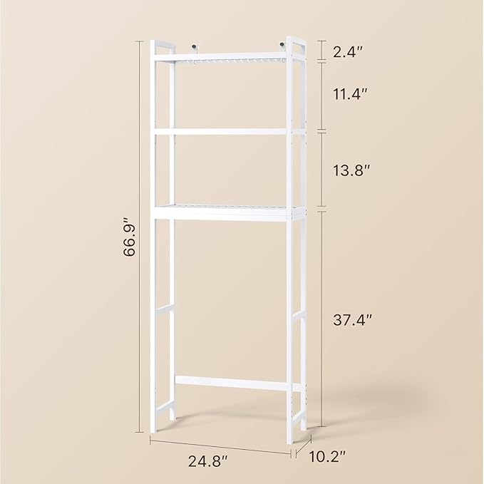 Gizoon 3 Tier Over The Toilet Storage Cabinet, Bamboo Bathroom Over Toilet Storage with Adjustable Shelves，Space-Saving Freestanding Shelves, 10.24"D x 24.8"W x 66.93"H, for Bathroom, Laundry Rooms