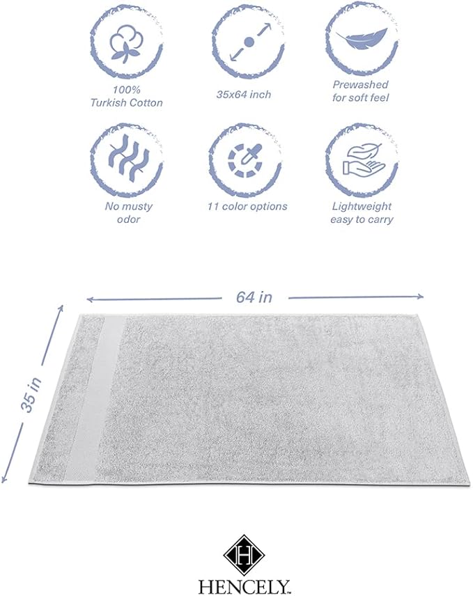 Hencely Bath Sheet Set of 2 - (35x64 Inches) - Luxury Extra Large Oversized Towels, 100% Cotton - Quick Dry, Highly Absorbent, Super Soft - Spa, Hotel, Bathroom - (Bath Sheets 2 Pack, Silver)