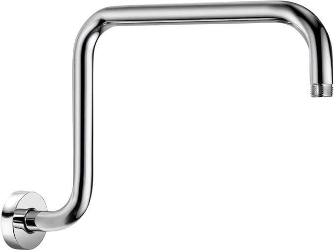 13 Inch S shaped Shower Arm,Stainless Steel Wall-Mounted High Rise Shower Head Extension Arm with Flange，Chrome,10Z1MK