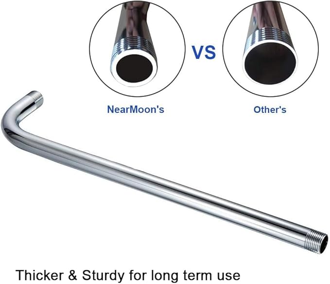 NearMoon Square Rain Shower Head With Extension Arm, Large Stainless Steel Rainfall Shower-Waterfall Full Body Coverage (12 Inch, Chrome)