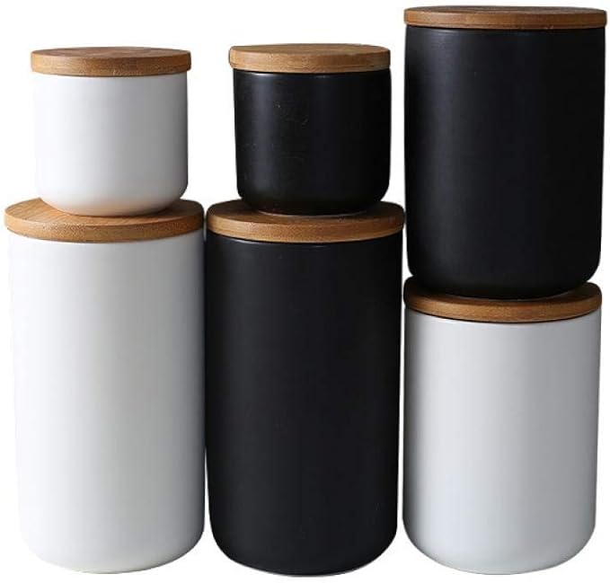 MilkyWay Food Storage Jar Strong Ceramic Storage Canisters with Airtight Seal Bamboo Lid Modern Design Seal Damp-Proof Kitchen Jar for Coffee, Tea, Spice and More (White(L: 34oz/1000ml))