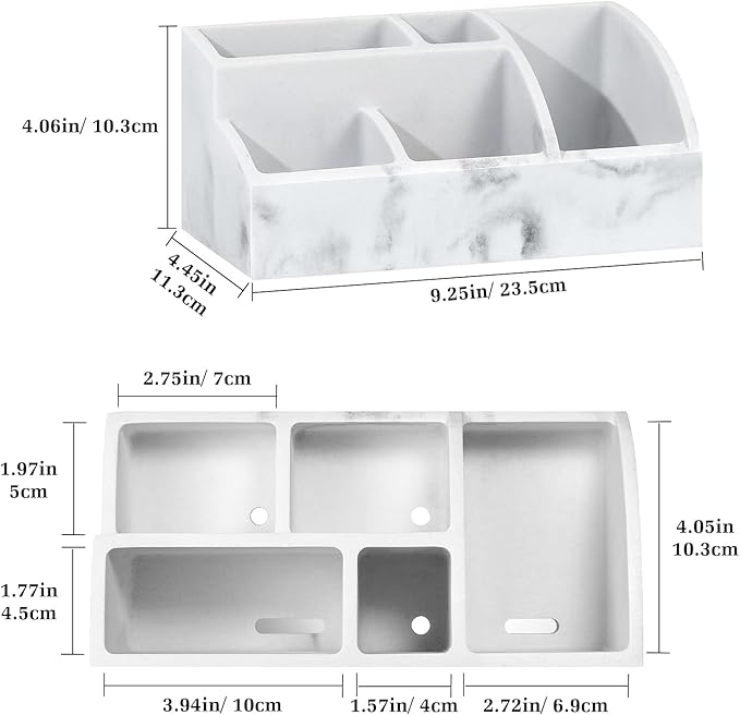 Luxspire Bathroom Counter Organizer, 5 Slot Toothbrush Holder, Marble Bathroom Accessories, Gravel White