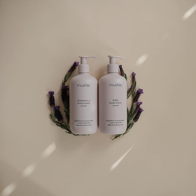 mushie Baby Shampoo & Body Wash | Gentle Formula for Delicate Skin | Certified Organic | Made in Denmark, 13.53 fl oz (Lavender)