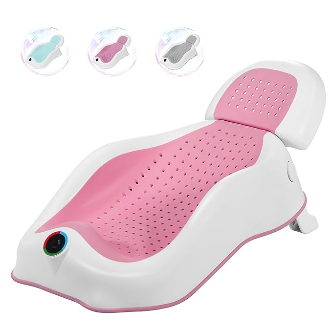 Baby Bath Support Newborn Bathtub with Thermometer,Foldable Baby Tubs for Newborns Baby Bathtub,Sink Baby Bath Tub for Newborn Tub Infant Bathtub Baby Bather,Baby Tub Baby Bath Essential (Pink White)