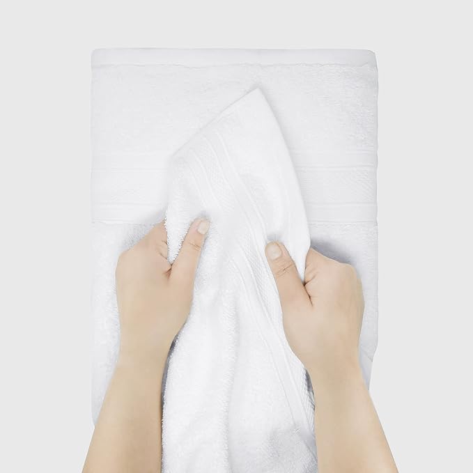 TRIDENT Soft & Plush Luxury Towel Set, 100% Cotton, 2 Bath Towels 2 Hand Towels 2 Washcloths Highly Absorbent Towels for Bathroom, 6 Pieces snowclad White Towel Sets