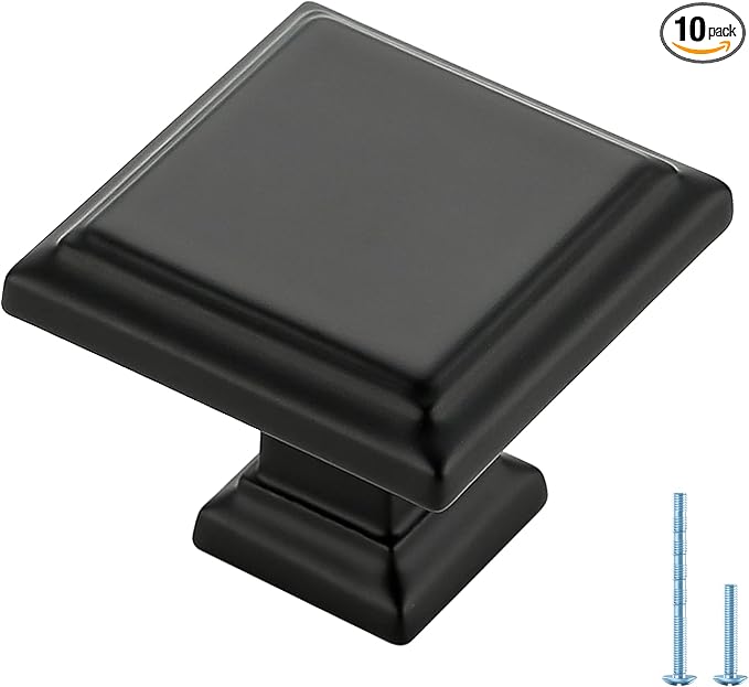 Ravinte Hardware 10 Pack Kitchen Cabinet Pulls Square Drawer Single Hole Handles Matte Black for Cupboard Gold Dresser Solid