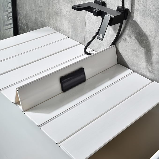 Adjustable Foldable Dust-Proof Bathtub Cover White,Waterproof Shutter Bathtub Tray & Laptop Desk 2 in 1 Fits Most Tubs,Modern Bath Tub Racks for Home (92x185CM(36.2"x72.8"), 0.47in Thick)