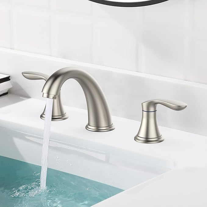 Bathroom Sink Faucet, Faucet for Bathroom Sink, Widespread Brushed Nickel Bathroom Faucet 3 Hole with Stainless Steel Pop Up Drain and cUPC Lead-Free Hose - (Brushed Nickel)