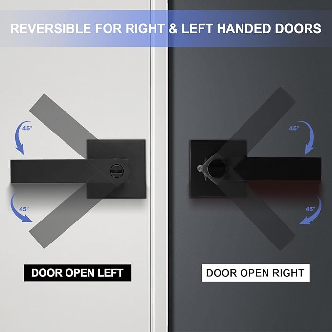 Privacy Door Levers, 5 Pack Matte Black Door Handles, Bed and Bath Door Locksets Heavy Duty Keyless Interior Handles, Reversible for Left Right Handed Doors