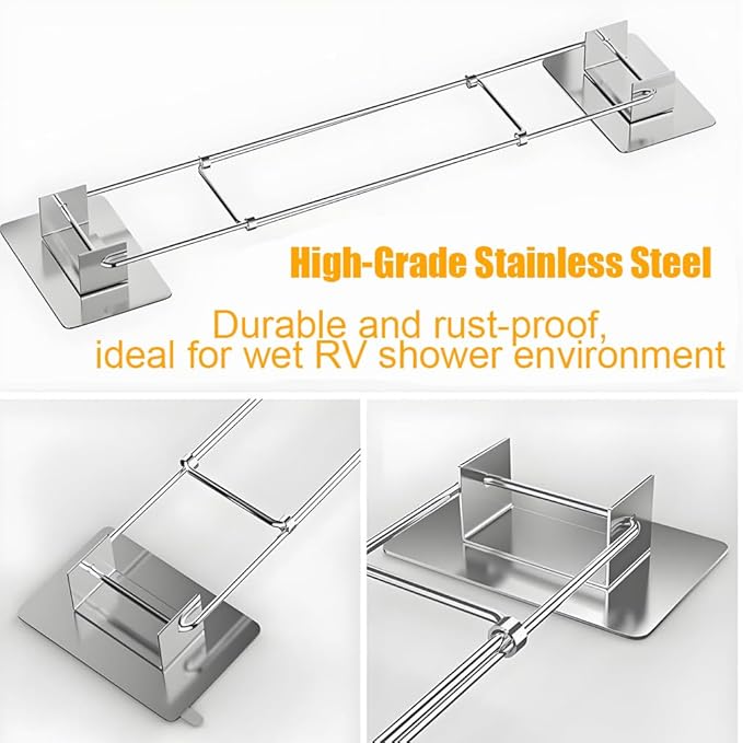 RV Shower Corner Storage Bar, RV/Camper/Travel Trailer Bathroom Corner Stainless Steel Storage Bar, 7.8~13.4in Adjustable (3 Pack)