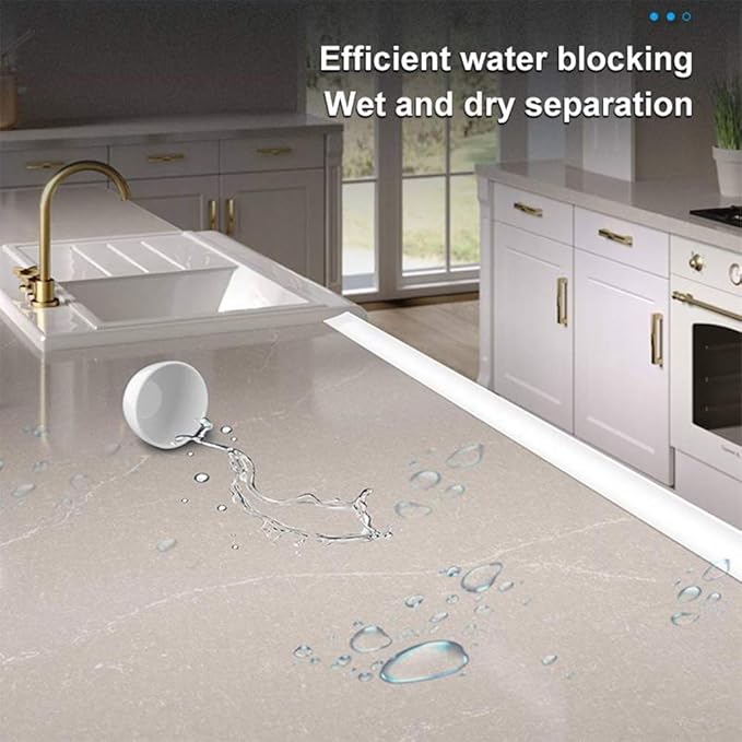 118inch Water Guard for Kitchen Sink，Silicone Rubber Kitchen Splash Guard, Corner Water Retaining Dam Strip for Countertop,Shower, Bathroom，Self Adhesive Caulk Seal Strip Edge Trim (Black)