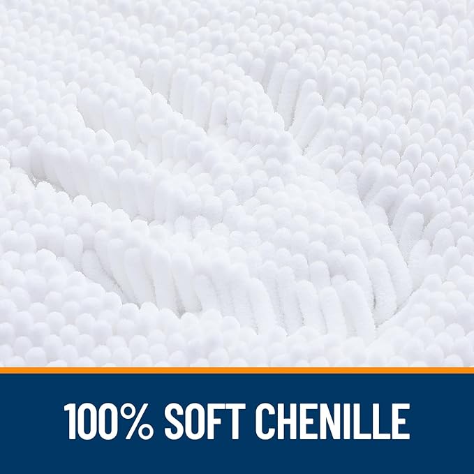 OLANLY Bathroom Rugs Sets 2 Piece, Soft Absorbent Chenille Bath Mats and U-Shaped Contour Toilet Mat Area Rug Set, Machine Washable Bath Carpet, Home Decor Accessories(24"x16"+24"x20", White)