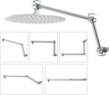 iFealClear All Metal 16" Shower Head Extension Arm, Solid Brass Shower Head Extender Adjustable Height Angle, G1/2 Universal Connection Stainless Steel Rain Showerhead Pipe, Lock Joint, Brushed Nickel