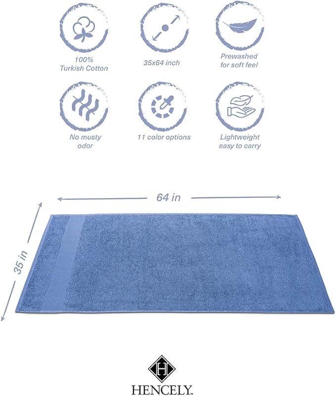 Hencely Bath Sheet Set of 2 - (35x64 Inches) - Luxury Extra Large Oversized Towels, 100% Cotton - Quick Dry, Highly Absorbent, Super Soft - Ideal for Spa, Hotel, Bathroom - (Bath Sheets 2 Pack, Blue)