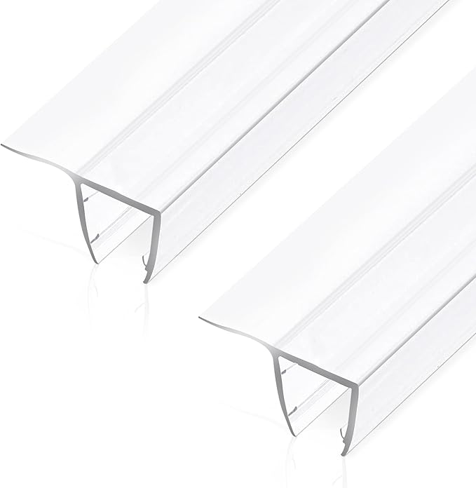 Bathroom Shower Glass Door Side Seal Strip, 2PCS 78 Inch Long Clear PVC Seal Strips for 1/2"(12mm) Thick Framless Glass Door Panel
