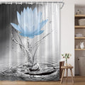 Lotus Shower Curtain Black White Grey Blue Flower Elegant Blooming Floral with Dew Spring Flower Reflection on Water Modern Romantic Polyester Fabric Bathroom Decor 36×70 Inch with Hook