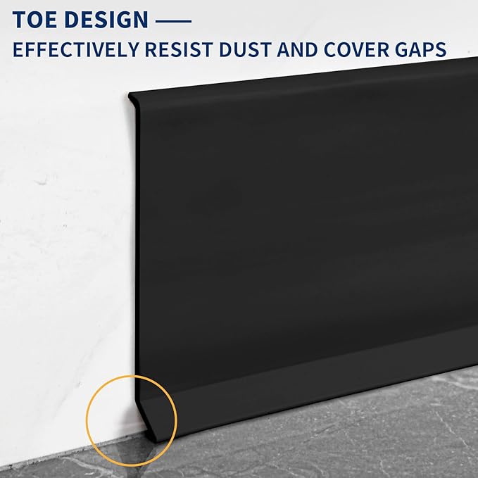 Flexible Baseboard Molding Trim 4 Inch Self-Adhesive Vinyl Wall Base Peel and Stick Cove Base Rubber Wall Baseboard Moulding Trim (20Ft, Black)