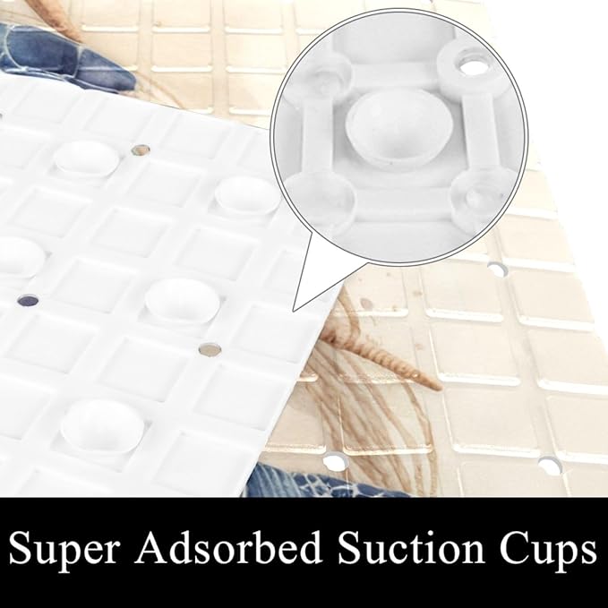 Bathtub Mats for Shower Tub, Anti-Slip Bath Mats for Inside Tub, Bathroom Shower Mats with Drain Holes and Suction Cups (Vintage Sea Turtle with Seashells and Starfish)