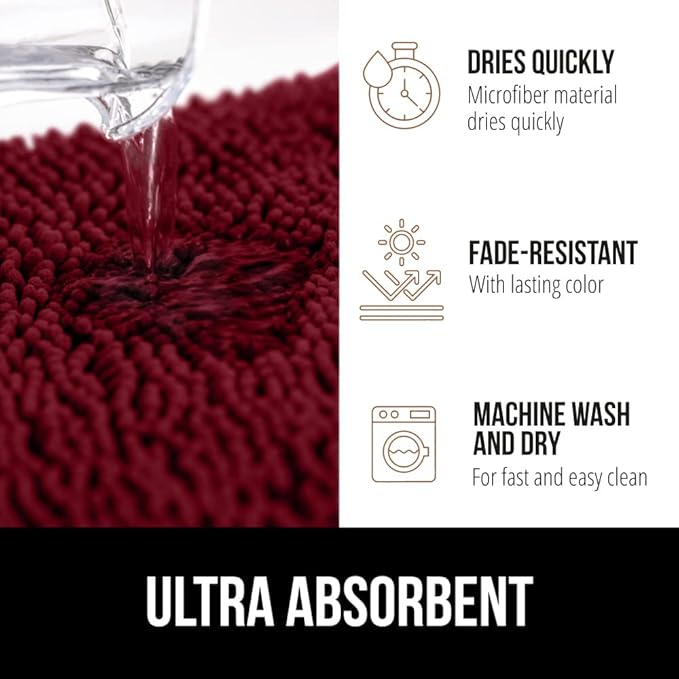 GORILLA GRIP Bathroom Rug Sets, Soft Chenille 2 Piece Area Rugs Set, Toilet Base Mat and 30x20 Carpet, Absorbent Microfiber Washable Mats Dry Quickly, Home Décor and Bath Room Accessories, Burgundy