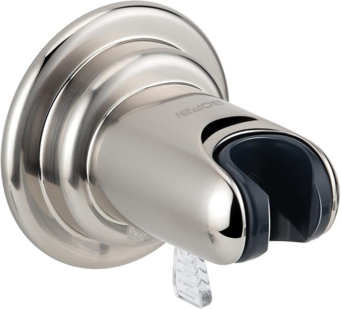 BOPai Suction Cup Shower Head Holder for Handheld Shower – No Drill, for Smooth Surfaces Only, Adjustable 20°, Brushed Nickel