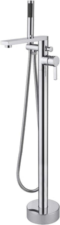 Freestanding Bathtub Faucet Tub Filler Chrome Floor Mount Brass Single Handle Bathroom Faucets with Hand Shower