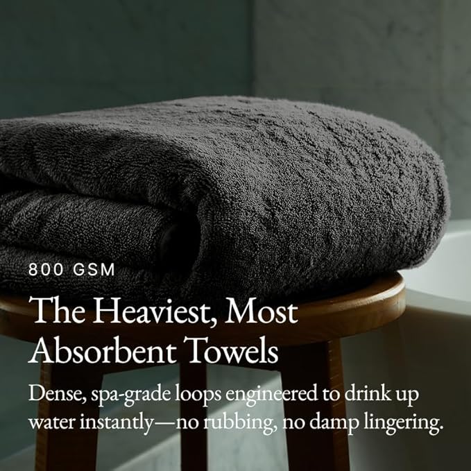 Italic Serene Ultraplush Cotton Towel Set, 4-Piece, 2 Bath Towels + 2 Hand Towels, Charcoal, Large, 800GSM, 100% Cotton, Heavy Duty, Resort Grade Towels (Charcoal)